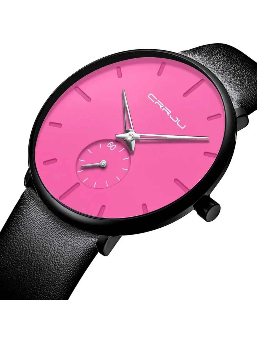 Unisex Pink Ultra-Thin Minimalist Waterproof Fashion Leather Band Wrist Watch